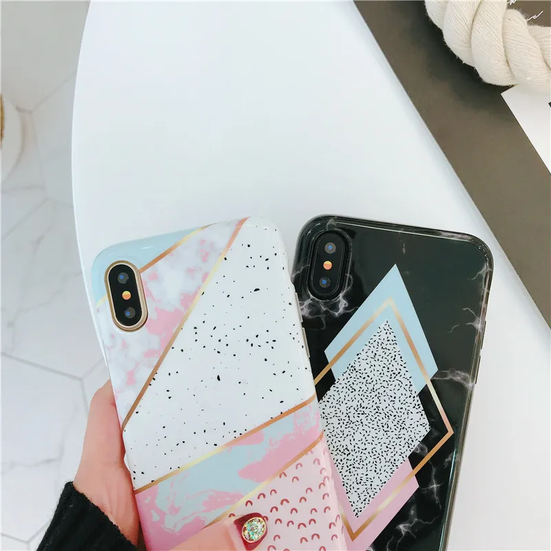 Boucho Candy Color Marble Phone Cases For iphone 8 Case X 6S 6 7 Plus Funny Geometry Splice Pattern Back Cover |