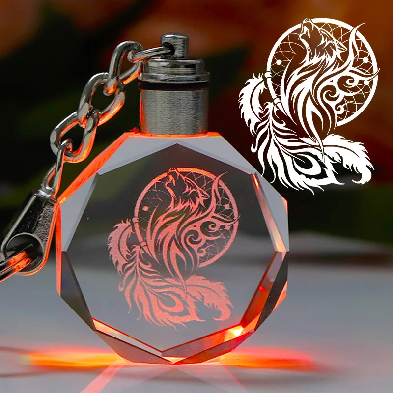 Dreamcatcher Кристалл Caduceus брелок лазерная гравировка Красочный Светодиодный светильник стеклянный брелок медицинский оздоровительный символ подарок для доктора медсестры - Цвет: Dreamcatcher
