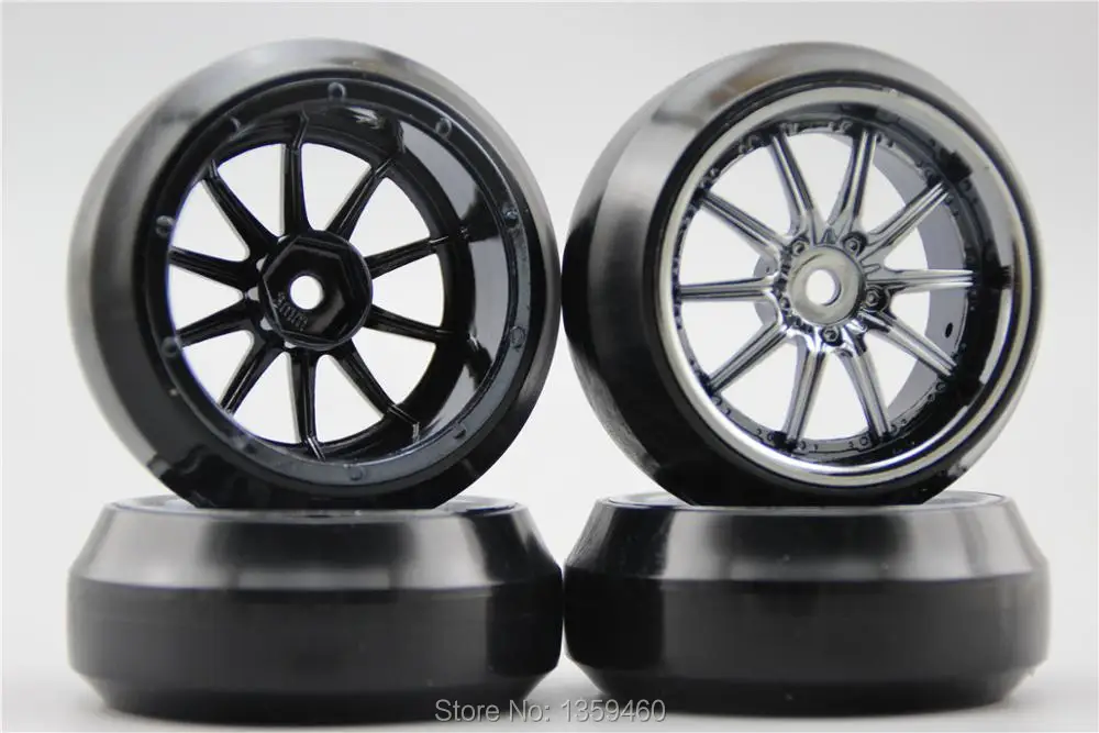 4 шт. RC 1/10 твердый Drift Tire обод колеса с шиной W10S3CH 3 мм Смещение (хром серый) подходит