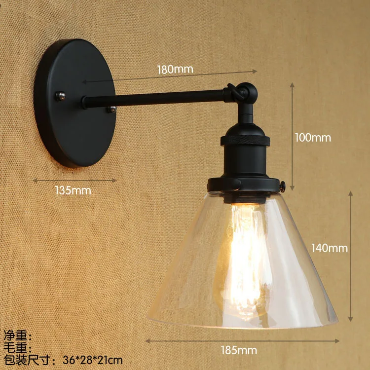 Style Loft Industrial Wall Light Vintage Glass Lampshade Edison LED Stair Lights Black Sconce Appliques Murale Lampen | Лампы и