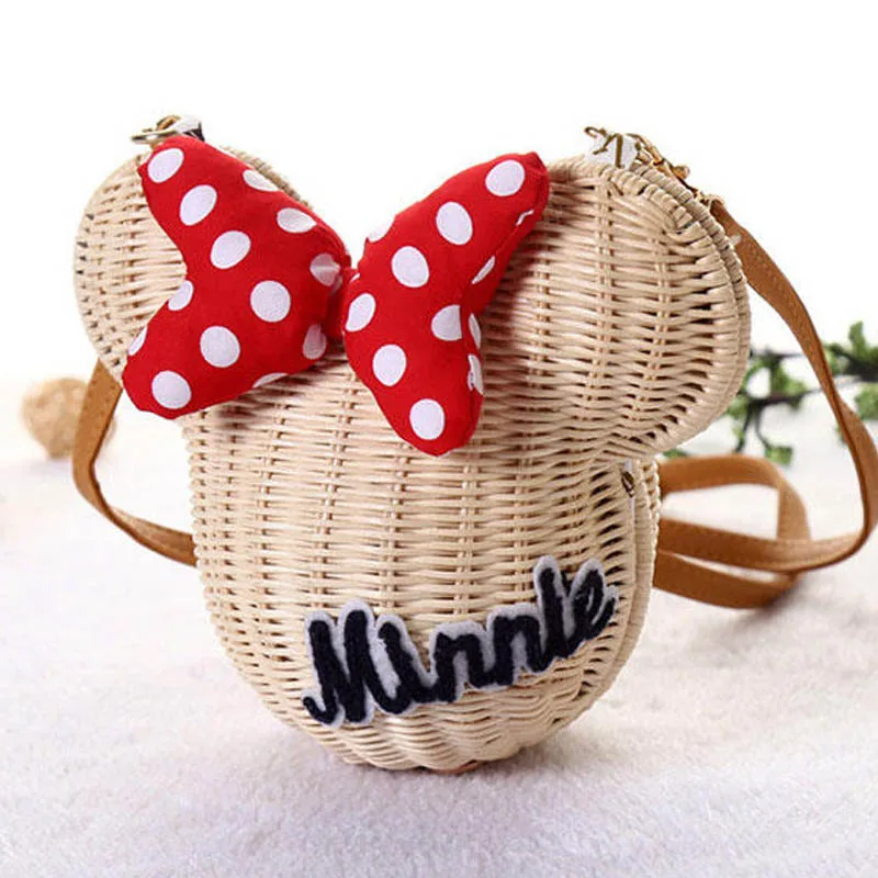 White Minnie Disney минни маус ручной работы из ротанга мультфильм Микки женский кошелек милая девушка соломенный рюкзак винтаж повседневное ведро - Цвет: White Minnie