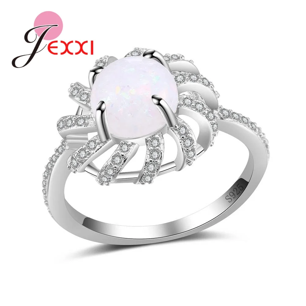 

Retro Styles 925 Sterling Silver Bridal Wedding Finger Ring Paved Round Opal Stones Top Selling Women Party CZ Jewelry