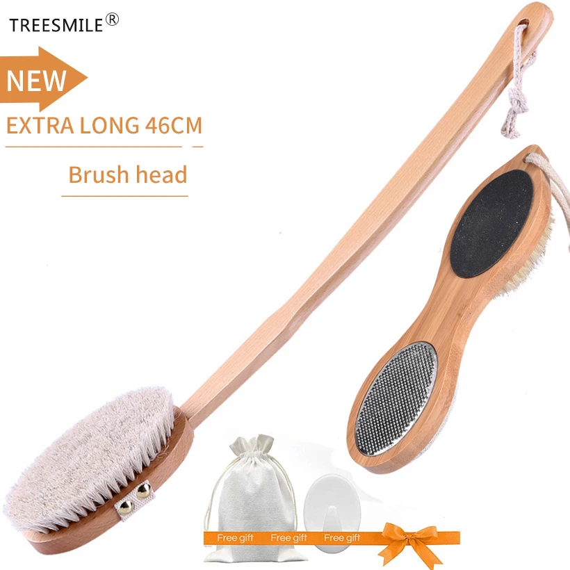 Щетка для массажа тела TREESMILE с натуральной щетиной спа и отшелушивания улучшения