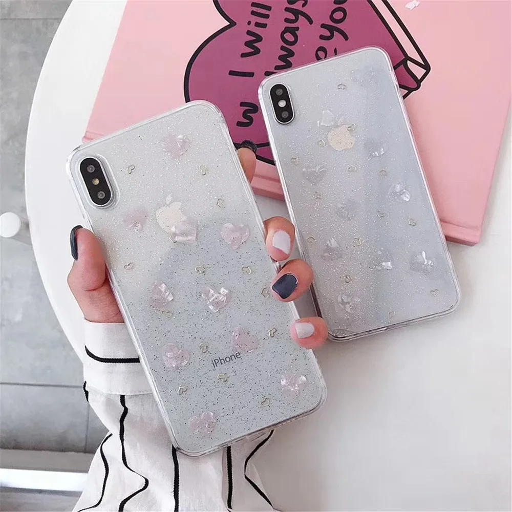 Fashion Glitter Epoxy LOVE girl Clear Case For iPhone 7 8 6s 6 Plus Gravel flash Gold plating Cover X XS Max Xr Coque |