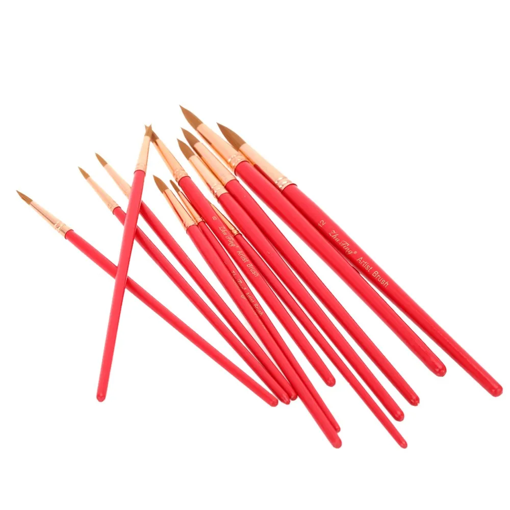 12Pcs/Set Tip Artist Paint Brush Nylon Hair with Wooden Handle Watercolor Oil Painting Pen Tool DIY Accessories | Обустройство дома