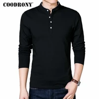 coodrony t shirt men 2019 spring autumn new cotton t shirt men solid color chinese style mandarin collar long sleeve top tee 608