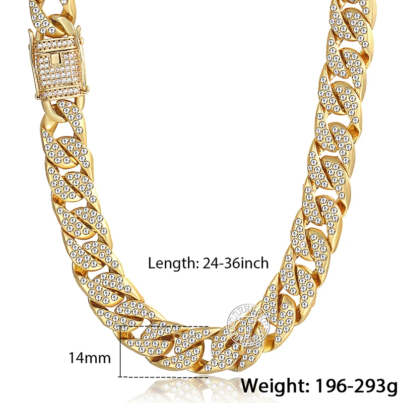 

Davieslee Gold Necklace For Men Miami Curb Cuban Chain Necklaces Iced Out Men's Woman Jewelry Dropshipping 14mm LGN455