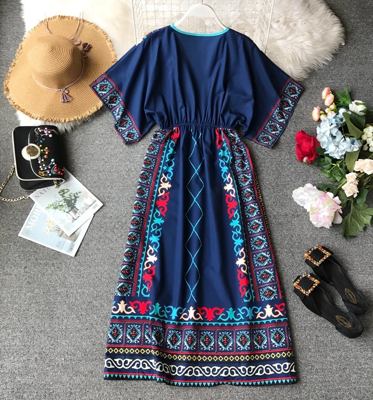 Gagarich Vintage Thailand Style Long Dress Bohemian Beach Dress Women Summer New Long Plus Size Dress