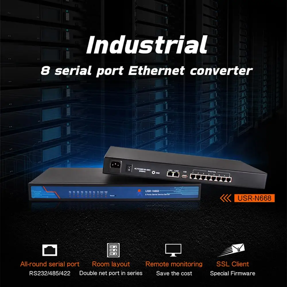 USR N668 8 портов последовательных устройство RS232/RS485/RS422 серийный преобразователь