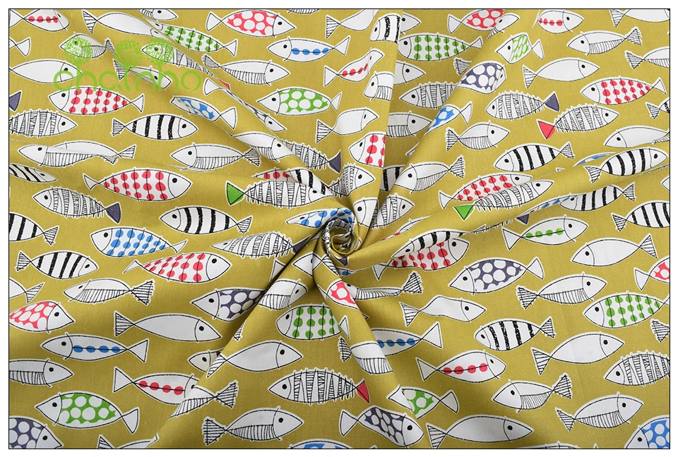 Chainho, 7 шт./лот, серия Fish, хлопковая саржевая ткань с принтом, Лоскутная Ткань, DIY швейный материал для стеганых изделий для детских и детских простыней