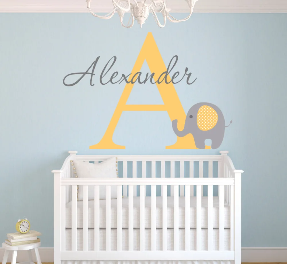 

Customize Name Cute Elephant Nursery Wall Stickers For Kids Room Baby Wall Decals Removable DIY Vinyl Waterproof Wallpaper JW008