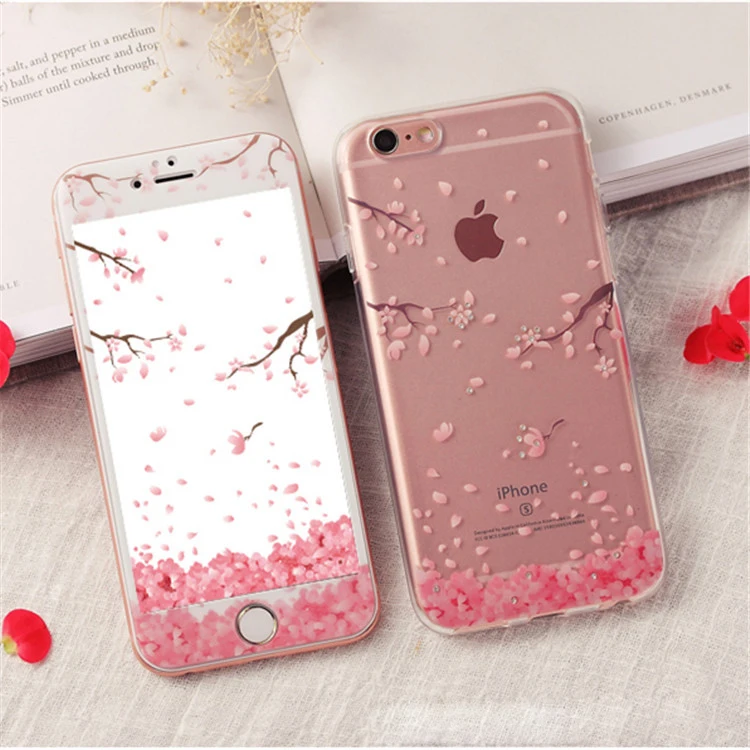 Мода Ясно Чехол Для Телефона iPhone 6 s плюс Вишни Rhinestone Защитная Мягкая TPU Задняя