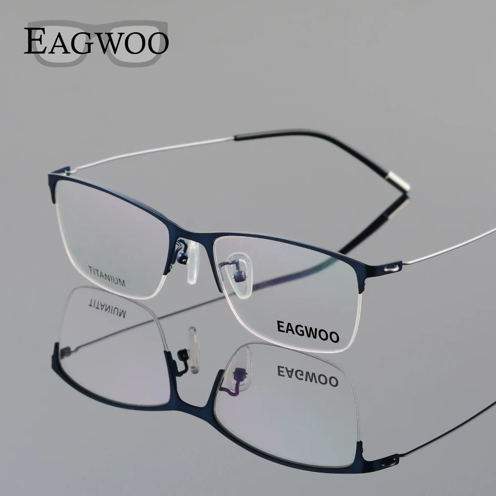 

Eagwoo Titanium Eyeglasses Half Rim Optical Frame Prescription Spectacle Wire Temple Glasses Men Nerd Slim Light Eyeglasses 5205