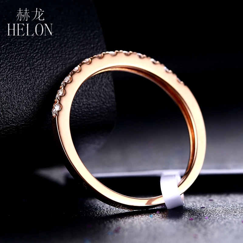 HELON Настоящее 18 К розовое золото Сертифицированный круглый 0.218ct полный огранки SI/H Кольцо с бриллиантом для женщин Свадебные Половина Вечности