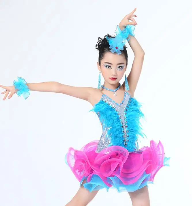 Children's professional ballet dancing costume jazz sequins feather girl ballroom Latin dance dress modern skating | Тематическая