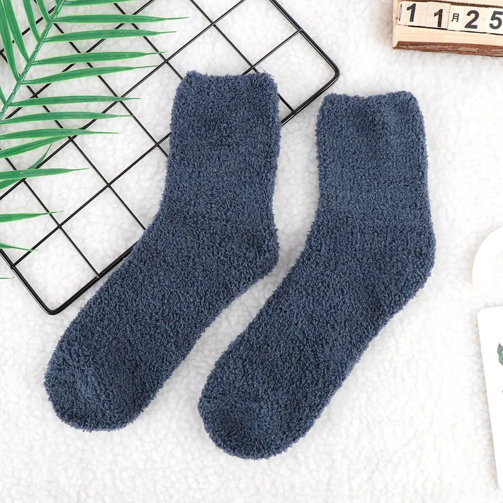 Dark Blue-gray 1 пара Очень уютные кашемировые бархатные носки мужские зимние теплые сон кровать пол домашние носки chaussette homme - Цвет: Dark Blue-gray