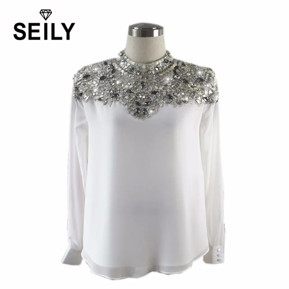 Роскошный стиль плюс размер Бриллианты кружевной воротник длинный рукав белая