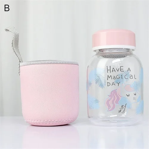 B ZOOOBE 450 мл мультяшная стеклянная бутылка для воды с фильтром из нержавеющей стали и тканью Чай Кофе Tumblerr подарок для девочек и детей - Цвет: B