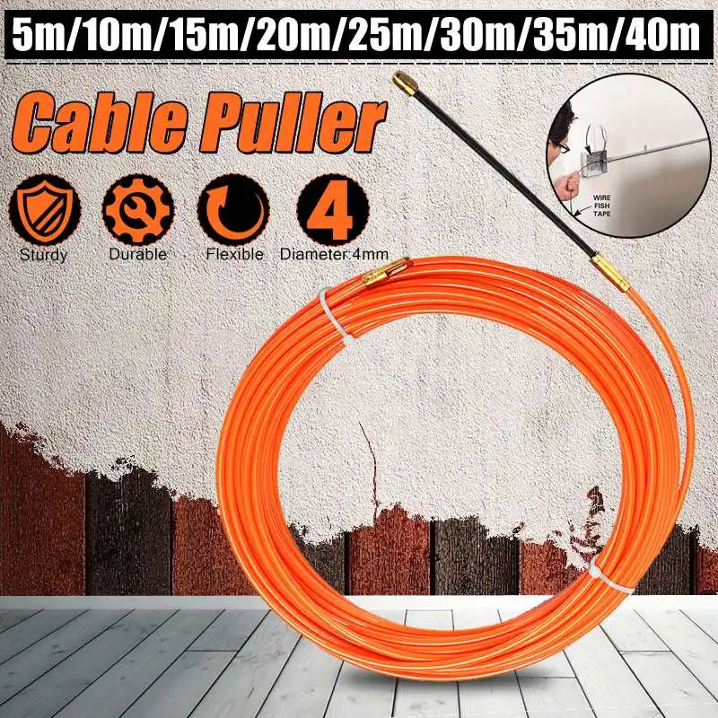 

Durable 4mm 5 Meter To 40 Meter Orange Guide Device Nylon Electric Cable Push Pullers Duct Snake Rodder Fish Tape Wire