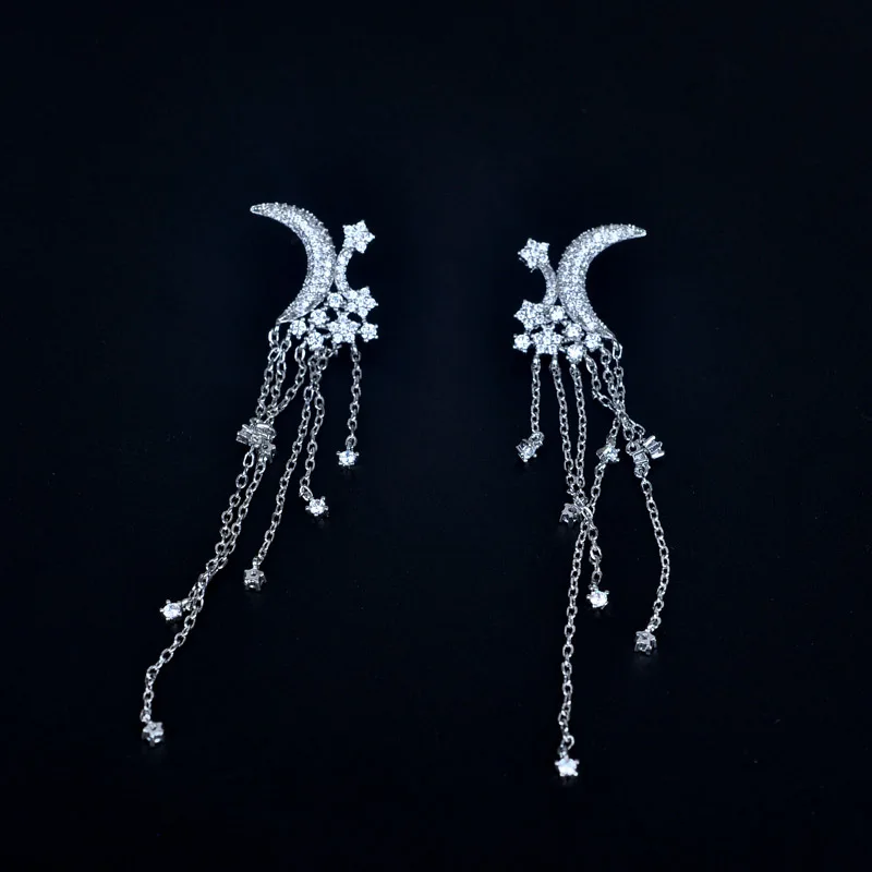 Be 8 New Style Crystal Fashion Cubic Zirconia Moon Shaped Tassel Earrings for For Women Ladies Jewelry E525 | Украшения и