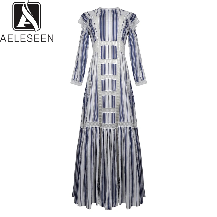 AELESEEN повседневные женские платья мода 2019 Подиум лето Vestido полоса точка печати длинный контрастный цвет