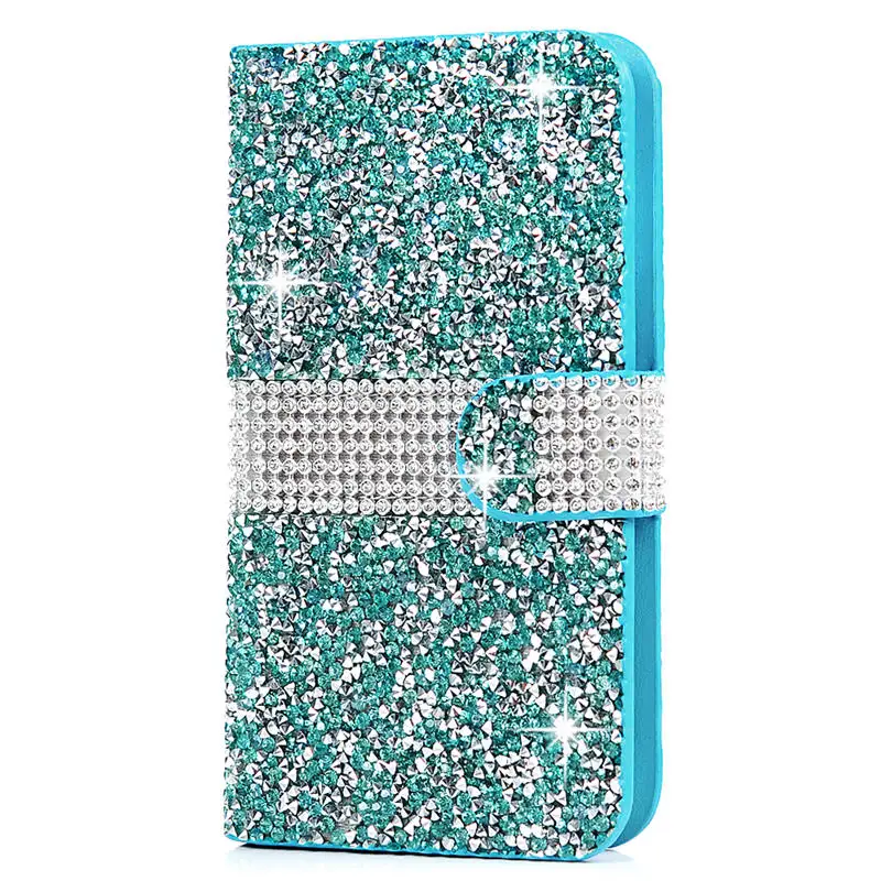 TURATA Bling кристалл полный горный хрусталь алмаз Флип Стенд Бумажник кожаный чехол
