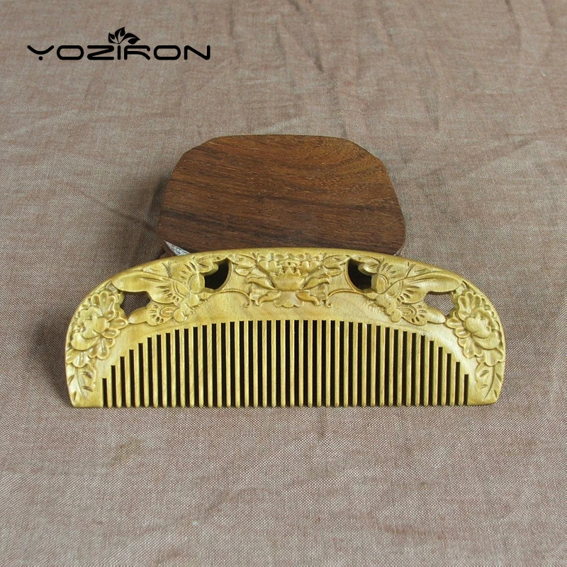Yoziron природные бабочка деревянный гребень зеленый сандалового дерева резьба