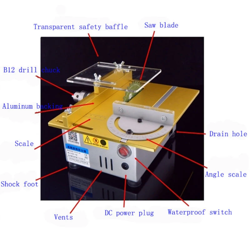 Mini table saw/12V-24V portable DIY wood Cutting machine, desktop buddha beads polish machine,metal/Acrylic cutter