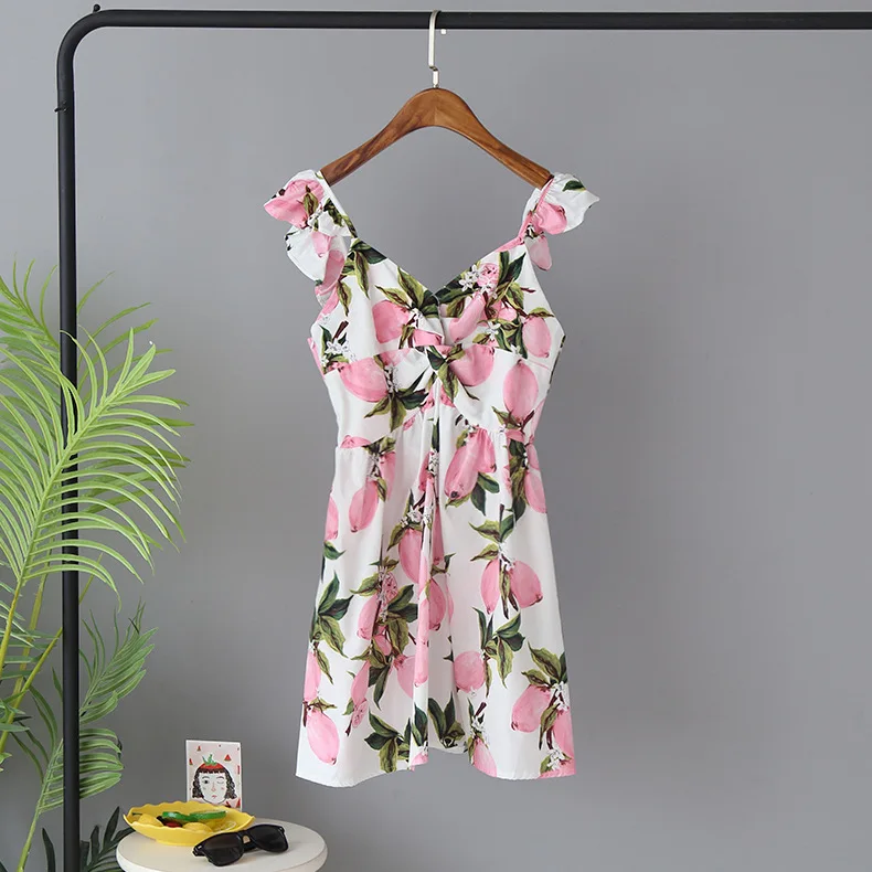 ALPHALMODA 2019 летнее Новое Хлопковое платье с фруктовым принтом узелками праздничное