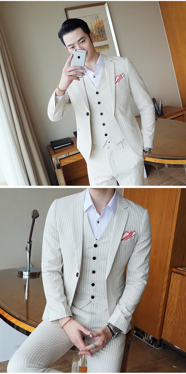 5 colors Elegant Stripe Suit Terno Costume Homme Luxe Tuxedo Suit Formal Smoking Uomo Party Weddin Slim Fit Banquet Suit Men