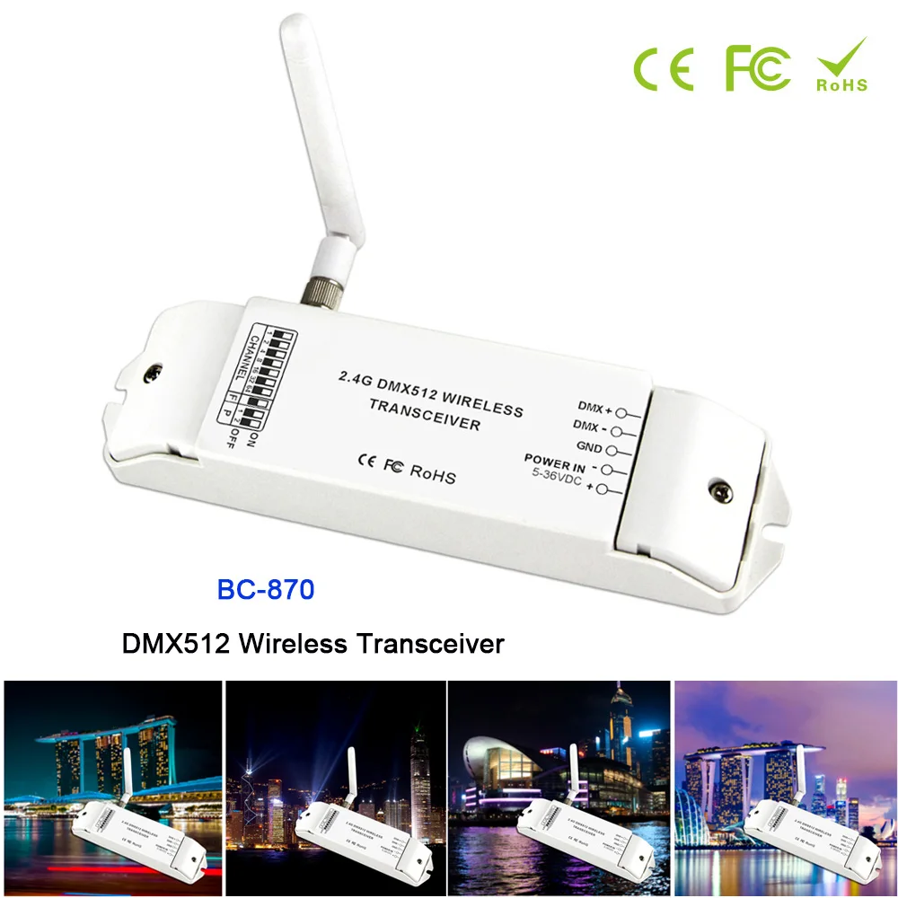 

BC-870 DC 5V-36V DMX512 Wireless Transceiver Multi-usage DMX signal transmitter set as a receiver or emitter controller
