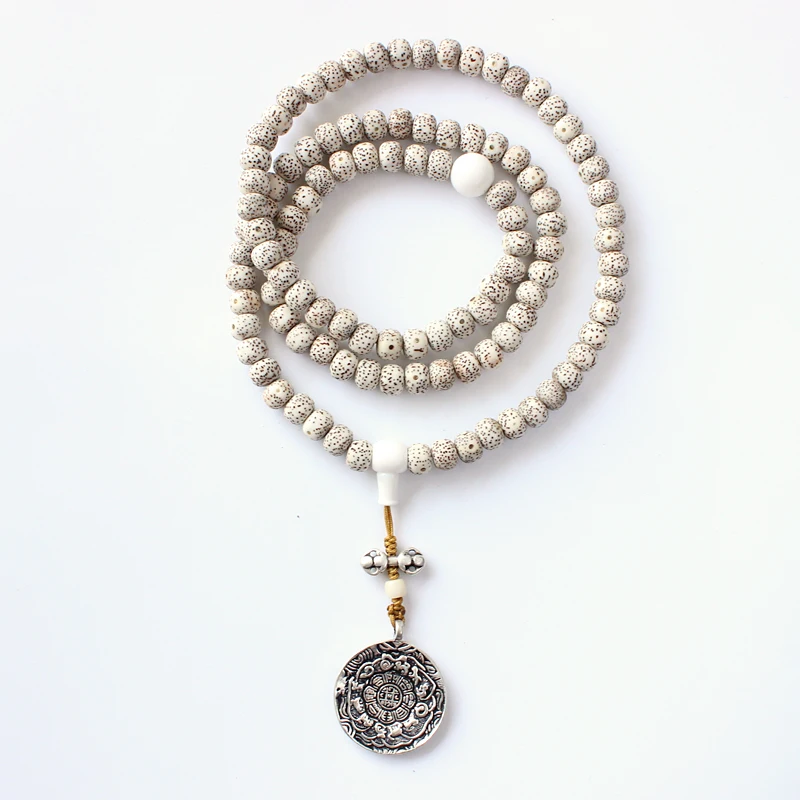 

Tibetan Buddhism 108Mala Xingyue Bodhi Seed Beads Necklace With Antique Eight Trigrams Pendant Bagua Mirror Amulet OM Jewelry