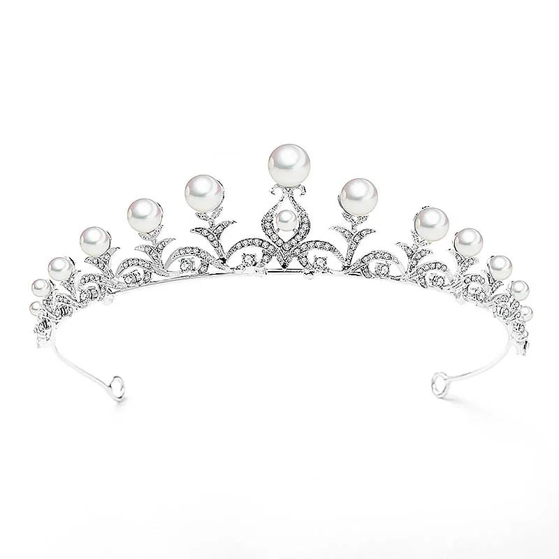 Серебряный Цвет лист Queen Princess Диадема жемчужные стразы невесты тиара и корона