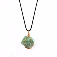 handmade irregular natural stone wire wrapped pendant women men summer jewelry free leather chains