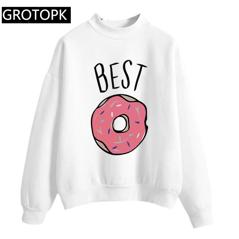 BFF толстовки для лучшего друга женщин с принтом пончика и кафе Harajuku Толстовка