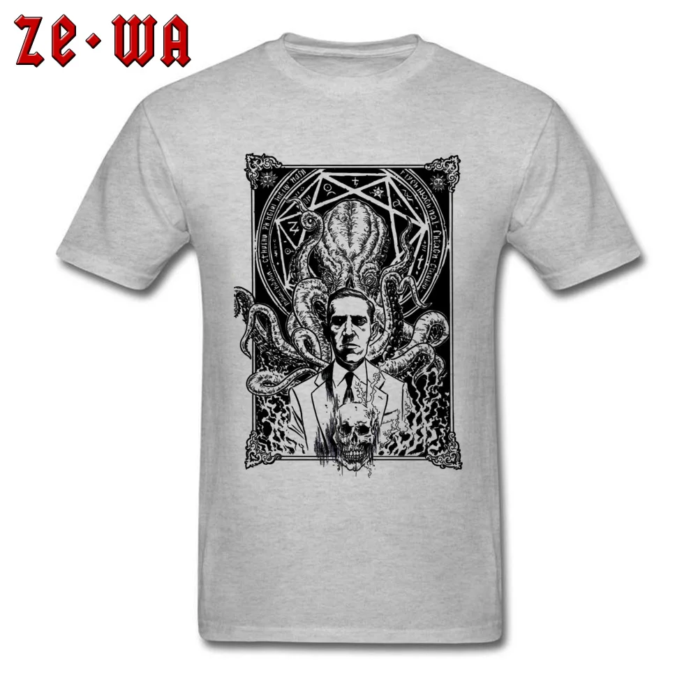 Хлопковая мужская футболка обычные футболки Lovecraft Call Of Cthulhu топы винтажная серая