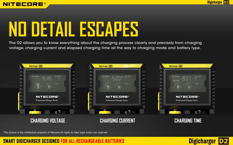 Nitecore D2 Digi Зарядное устройство ЖК-дисплей интеллектуальная схема глобального страхования Li-Ion 18650 26650 16340 14500 AA AAA автомобиля Батарея Зарядное устройство ЕС