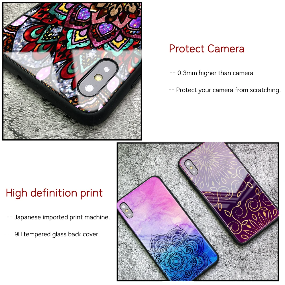 Чехол Мандала стекло твердая задняя крышка XR Xs чехол для iPhone 6 6S 7 8 plus X XS MAX 11 12 13 pro