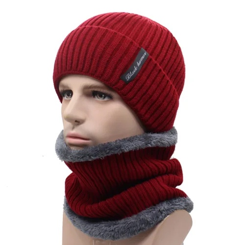 wine red set AETRUE зимние шапочки для мужчин шарф вязанные шапки кепки маска теплый капот Теплые Мешковатые зимние шапки для мужчин женщин зимняя шапочки шапки - Цвет: wine red set