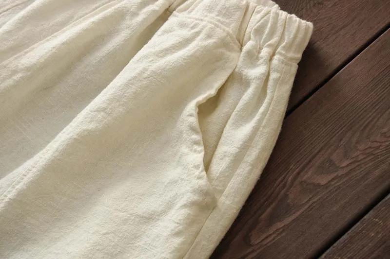 Readit Summer Cotton Linen Pants Solid Color Pockets Loose Women's Vintage Elastic Waist Wide Leg Full Length P2674 | Женская одежда