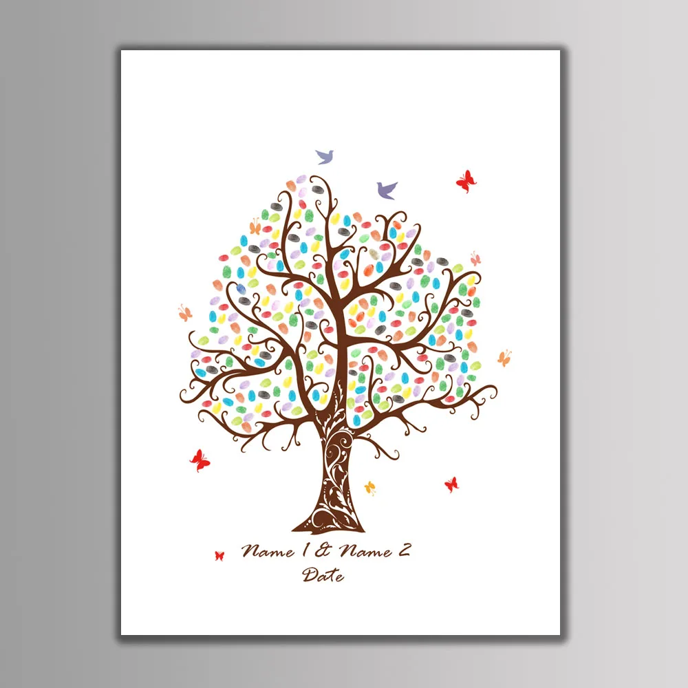 Большой размер DIY Свадебное дерево с отпечатками пальцев Холст Картина Inkpad Дети