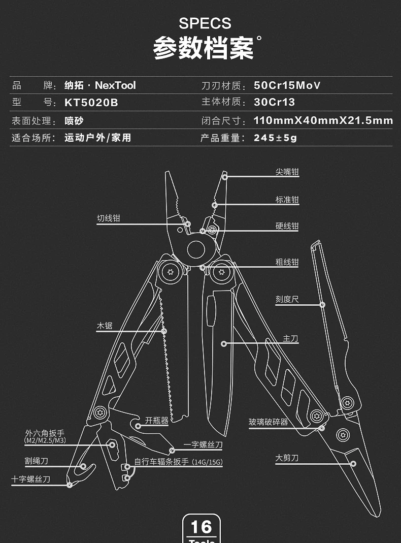 Xiaomi Mijia Многофункциональный складной нож 16 в 1 Ножницы открывалка для бутылок Отвертка Плоскогубцы из нержавеющей стали армейские ножи Охота