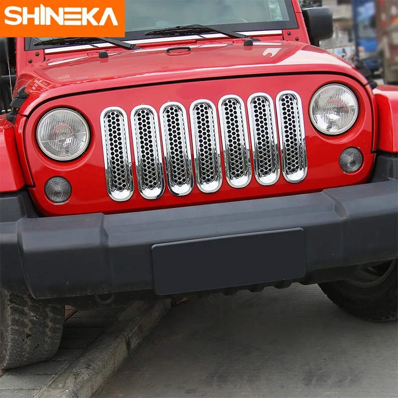 7 шт. наклеек SHINEKA передняя решетка радиатора для Jeep Wrangler JK 2007 2017 гоночные кольца