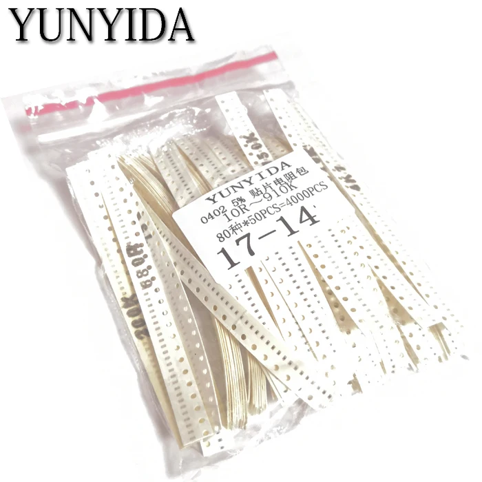 4000pcs   0402 SMD Resistor Kit Assorted Kit 10ohm-1M ohm 5% 80valuesX 50pcs=4000pcs Sample Kit