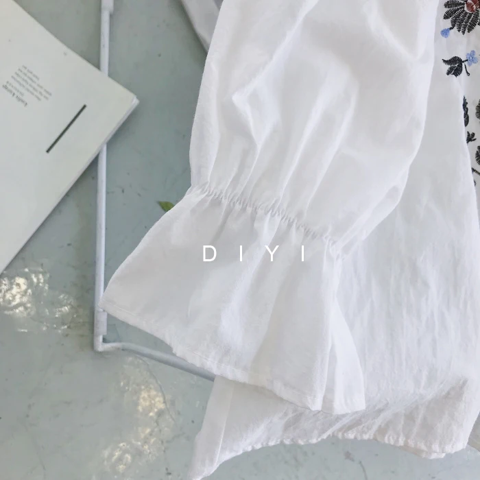 Женская блузка с цветочной вышивкой хлопковые рубашки модный шнурок рукавом три