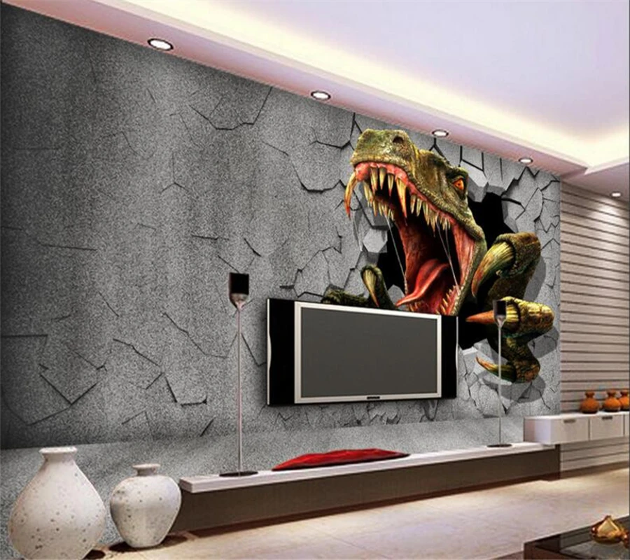 Beibehang 3D обои 3D кирпичная стена остаточная стена динозавр Юрского периода серый ТВ фон гостиная спальня Фреска papel де parede