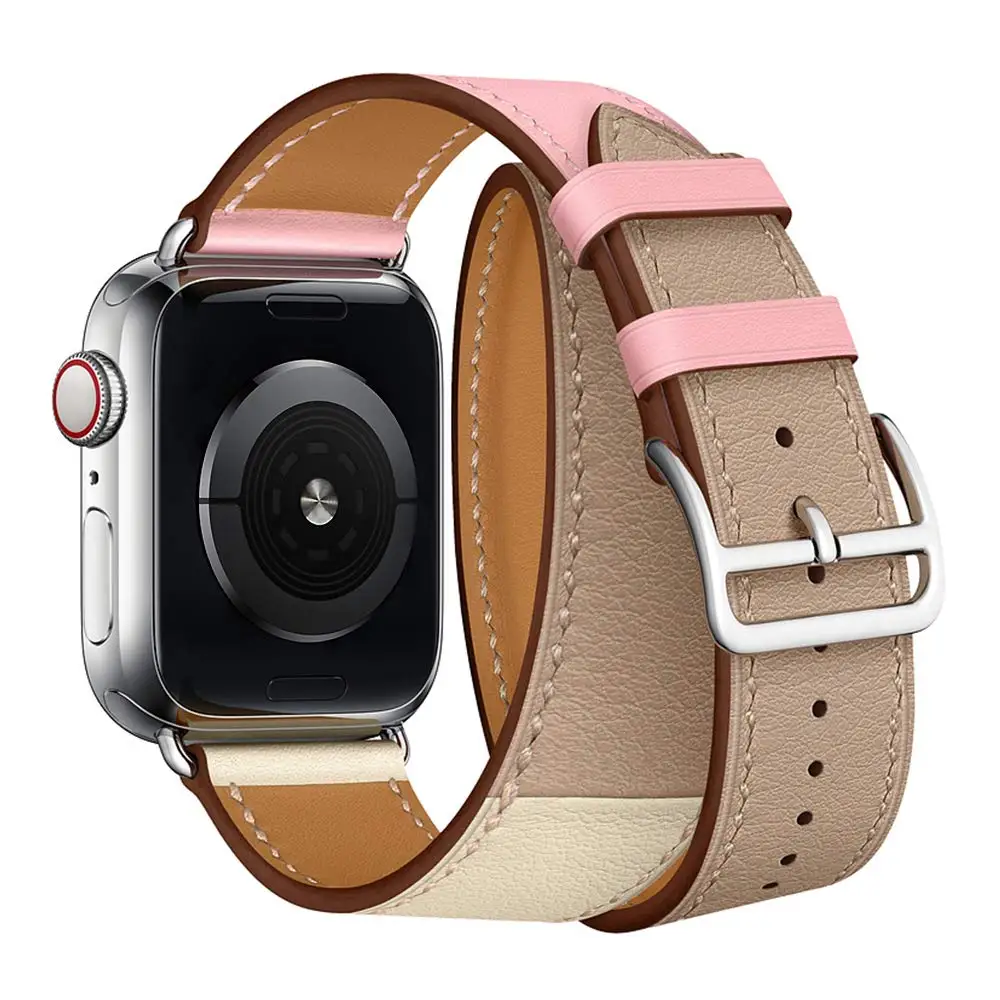 Ремешок mixcolor для iWatch серии 5 4 3 2 1 Двойная кожаная Петля для Apple Watch 42 мм 38 мм 40 мм 44 мм Мода