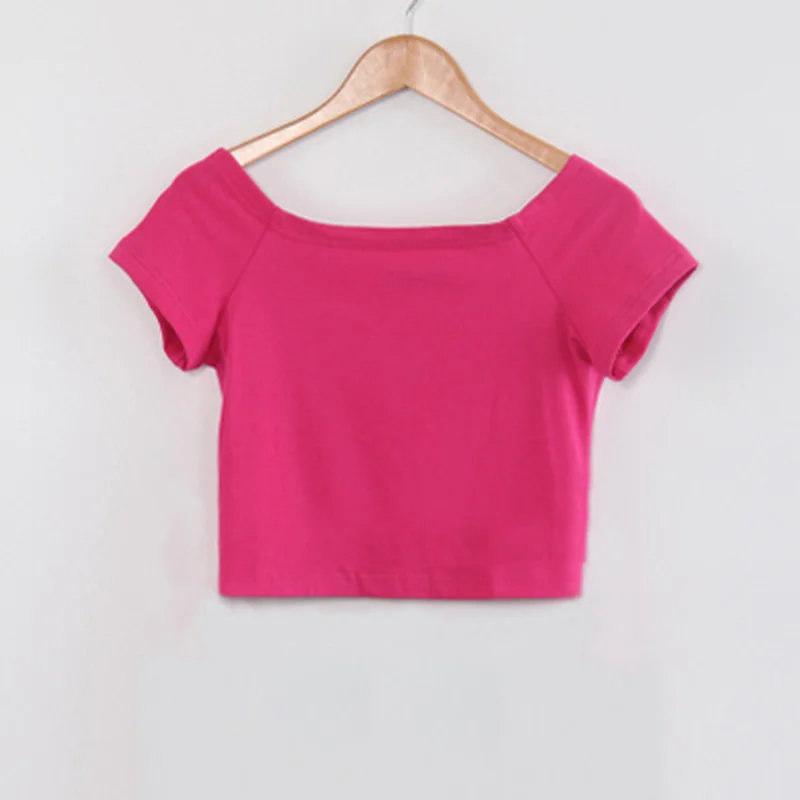 

Women Lady Off Shoulder Short Sleeve T-Shirt Cotton Slim Solid Colors Fashion Sexy Top T-Shirts Summer Casual 204-863