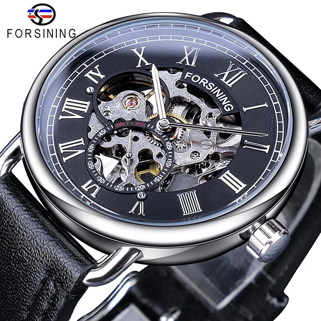 GMT1134-6Small Forsining Golden gear Move для мужчин t прозрачный чехол в римском стиле ретро дизайн для мужчин s Механический Скелет из натуральной кожи ремень для мужчин наручные часы - Цвет: GMT1134-6Small