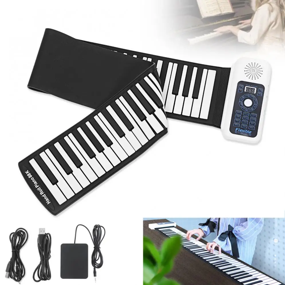 

88 Keys USB MIDI Roll Up Piano Portable Electronic Silicone Flexible Keyboard Organ Built-in Speaker with Sustain Pedal
